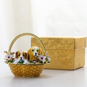 Jewelry holder box dog Puppy Flower Basket Trinket Boxes Hinged Rhinestones